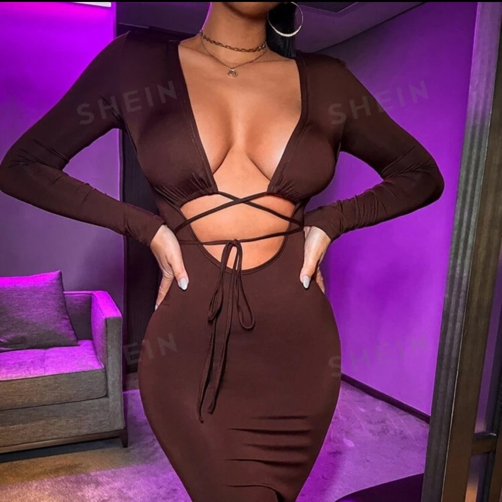 Brown long sleeve maxi dress